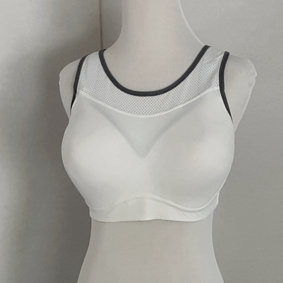 MAIDENFORM Wirefree White Gray Trim High Impact Sports Bra Sz 38D - NWOT - Picture 1 of 9